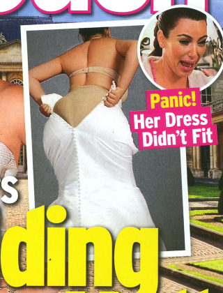 Illustration for article titled This Week in Tabloids: Faked Pix of Kim Squeezing Into Wedding Dress